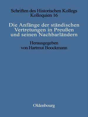 cover image of Die Anfänge der ständischen Vertretungen in Preußen und seinen Nachbarländern